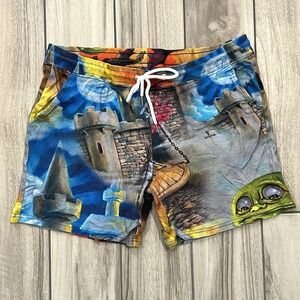 Liquid Blue Castle Dragon Fantasy Shorts Mens Large Multi Color Excellent AOP